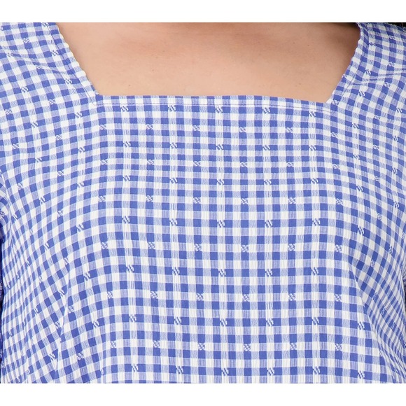Girl With Curves Gingham Flutter Sleeve Blouse Blue White Small - Picture 2 of 3